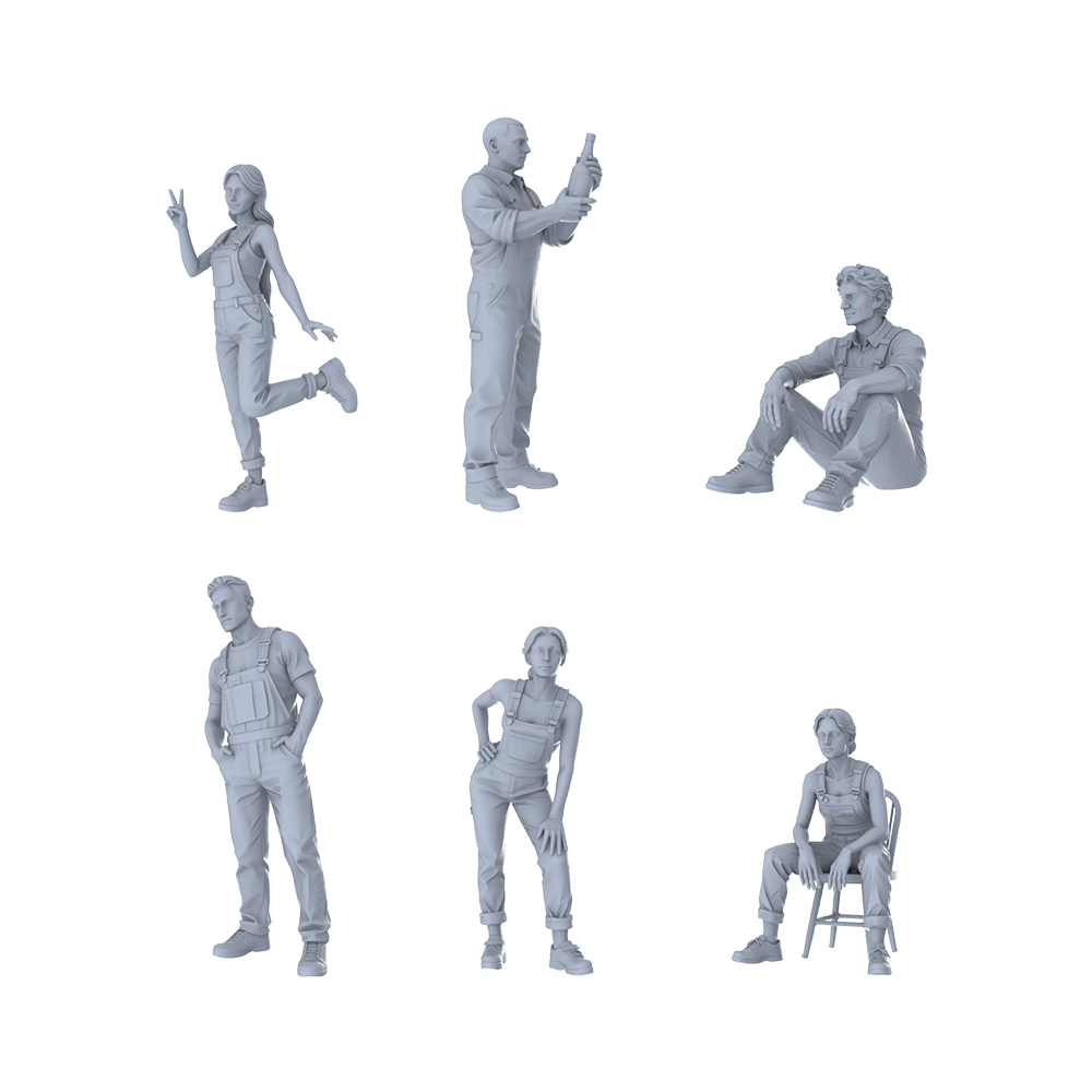 MRY-SFW LYTR565 Modern Casual Workwear People Pose Group of 6 Miniature Car Diorama Figures Scene Props Accessories Resin