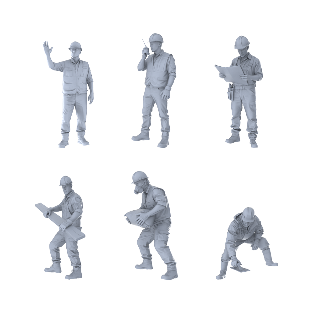 MRY-SFW LYTR513 Modern Construction Site Workers Work Group of 6 Miniature Car Diorama Figures Scene Props Accessories Resin