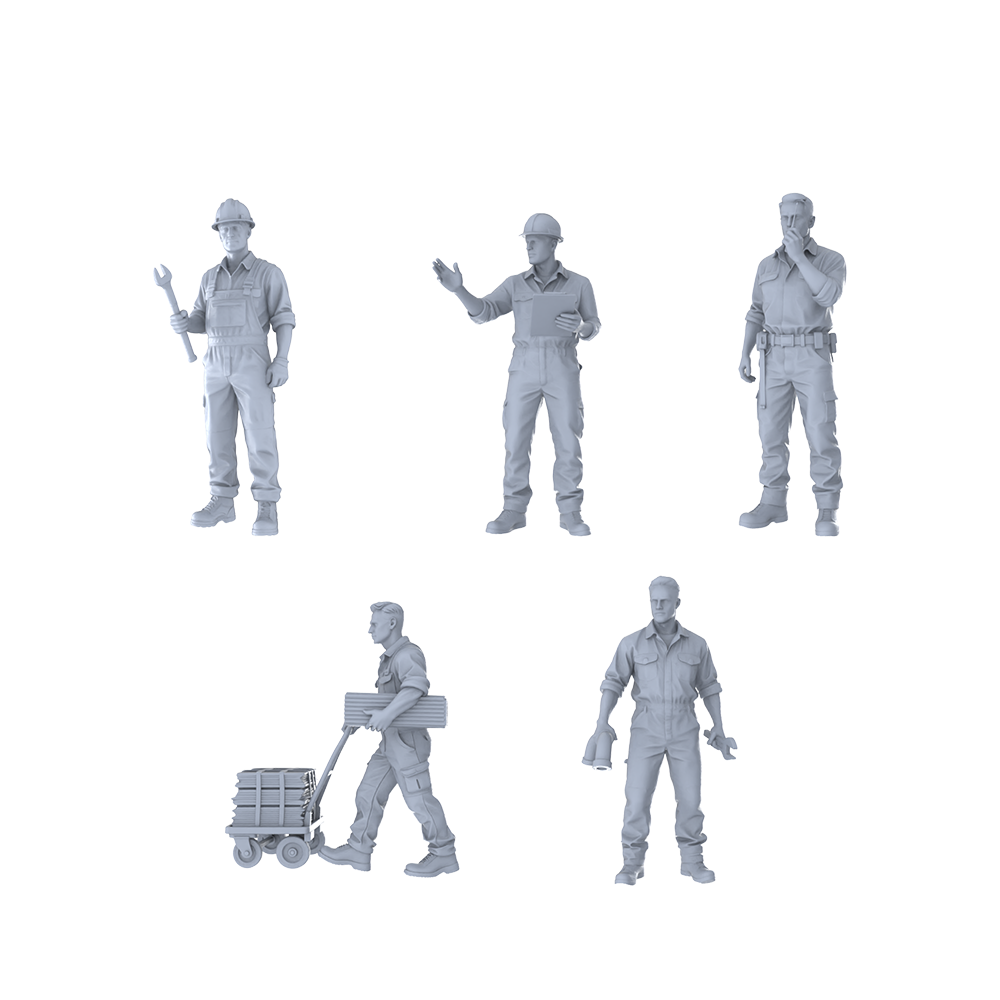 MRY-SFW LYTR527 Modern Construction Skilled Workers Work Group of 5 Miniature Car Diorama Figures Scene Props Accessories Resin