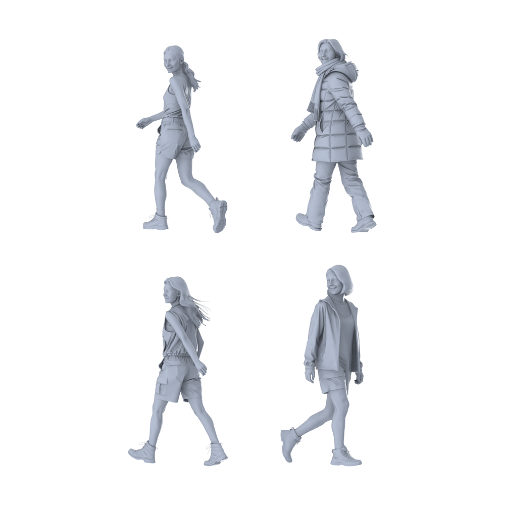 MRY-SFW LYTR671 Modern Daily Walking Style Female Multi-Pose Four-Person Set Miniature Car Diorama Figures Scene Props Accessories Resin