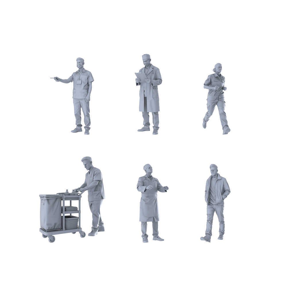 MRY-SFW LYTR522 Modern Medical Staff Healthcare Group of 6 Miniature Car Diorama Figures Scene Props Accessories Resin