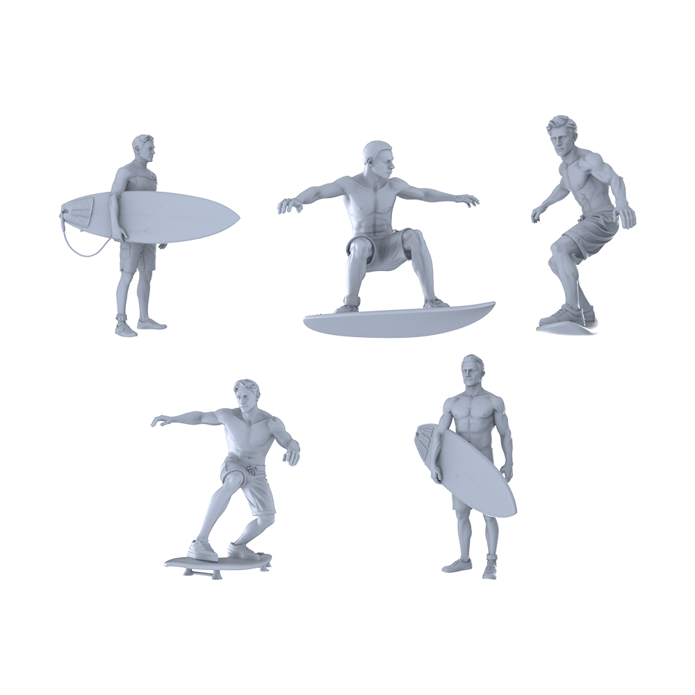 MRY-SFW LYTR369 Surfers 5-Pack, Ideal Beach, Tabletop Games Painting Miniature Car Diorama Figures Scene Props Accessories Resin