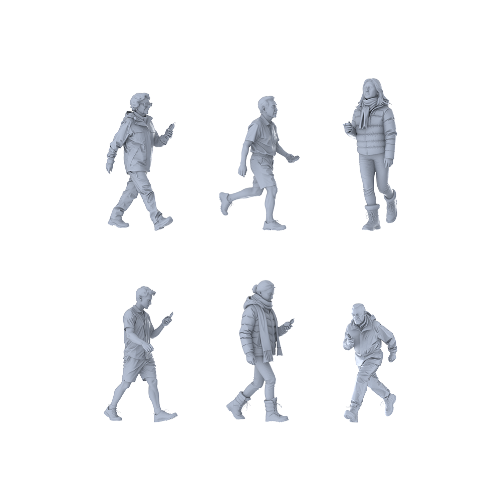MRY-SFW LYTR674 Modern Phone-Watching Walking Style Multi-Character Multi-Pose Six-Person Set Miniature Car Diorama Figures Scene Props Accessories Resin