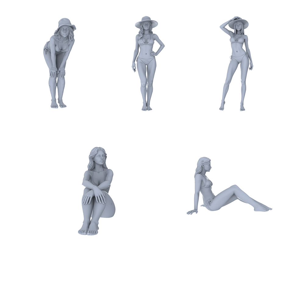 MRY-SFW LYTR715 Modern Beach Swimsuit Female 5 pcs Miniature Car Diorama Figures Scene Props Accessories Resin