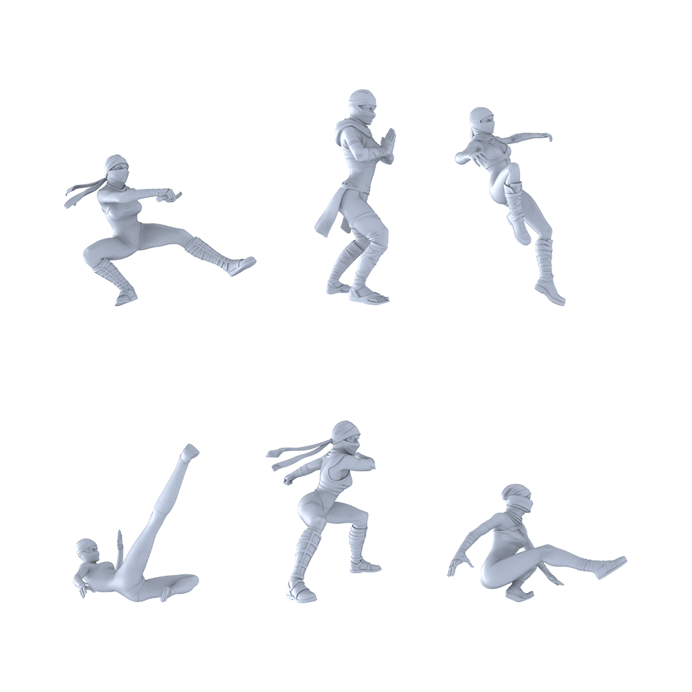 MRY-SFW LYTR475 Sengoku Japan Female Ninja Combat Group of 6 Miniature Car Diorama Figures Scene Props Accessories Resin