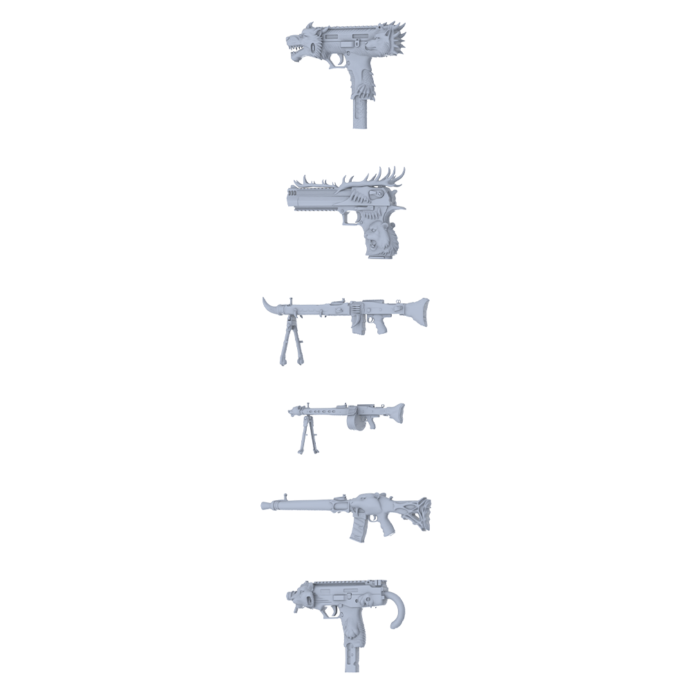 MRY-SFW LYGS273 Floral Wolf Rage Series - 6-Piece Classic Submachine Gun Set Modified with Wolf Head & Thorn Elements