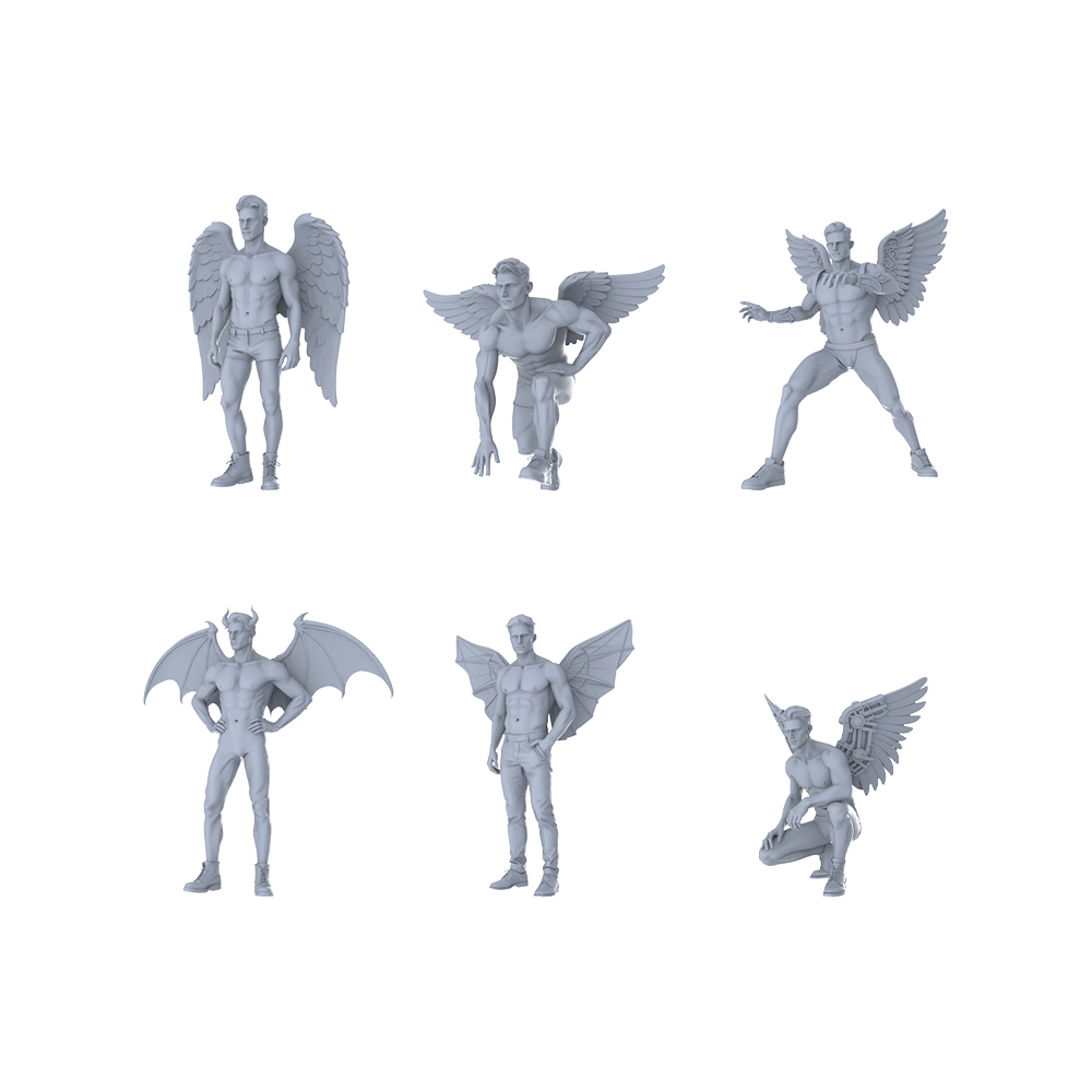 MRY-SFW LYTR468 Fantasy World Winged Beings Angel Demon Group of 6 Miniature Car Diorama Figures Scene Props Accessories Resin