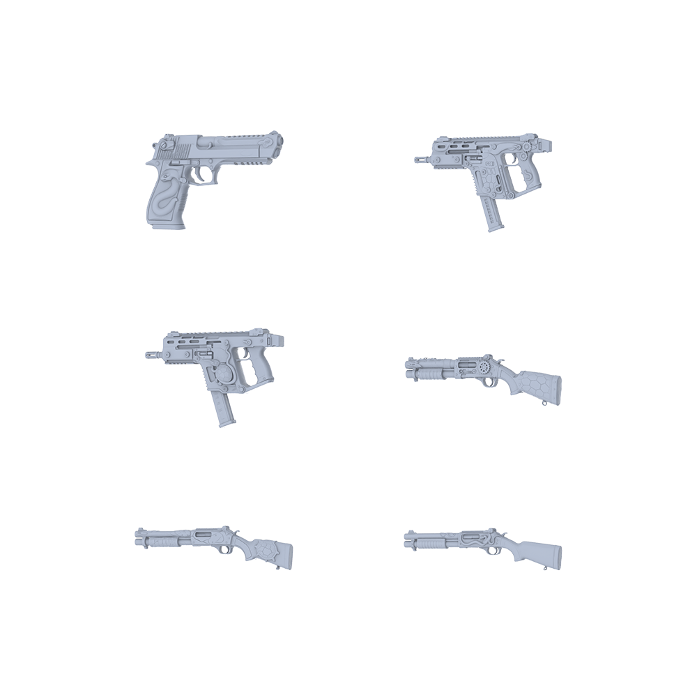 MRY-SFW LYGS100 Nature-Inspired Modified Compact Gun 3D Models - 6 Piece Untextured Set