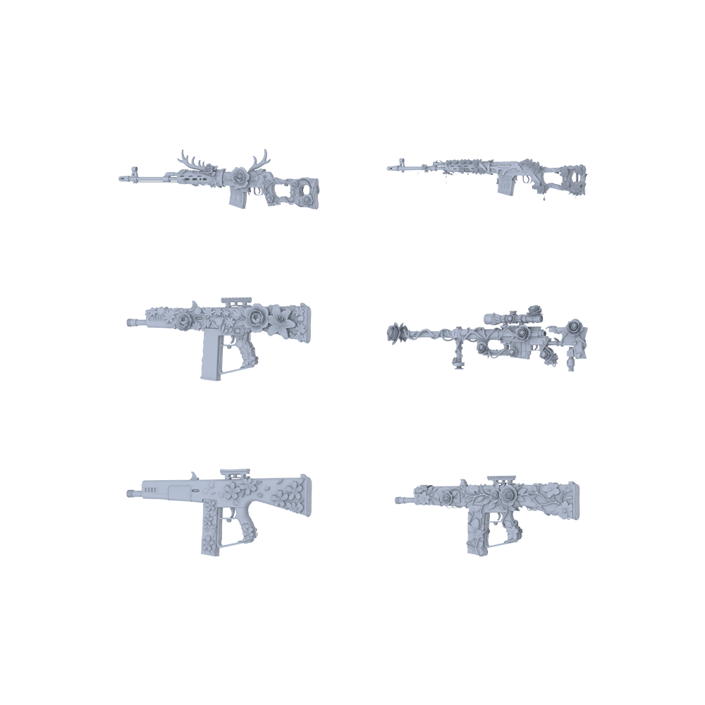 MRY-SFW LYGS241 Forest Spirit Floral-Themed Modified Tactical Firearm Set - 6 Fantasy Variants (Untextured)