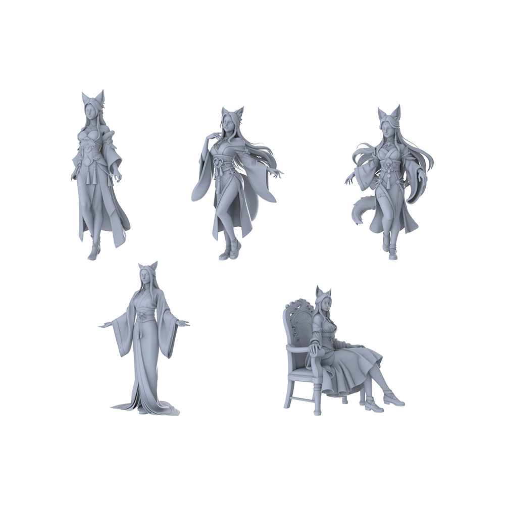 Yao's Studio LYTR296 Fox Demon Quintet Resin Miniature Model 5-Figure Set, Unpainted Ancient Fox Spirit Figures, DIY Painting Scene Decoration Miniatures Diorama Resin Figures