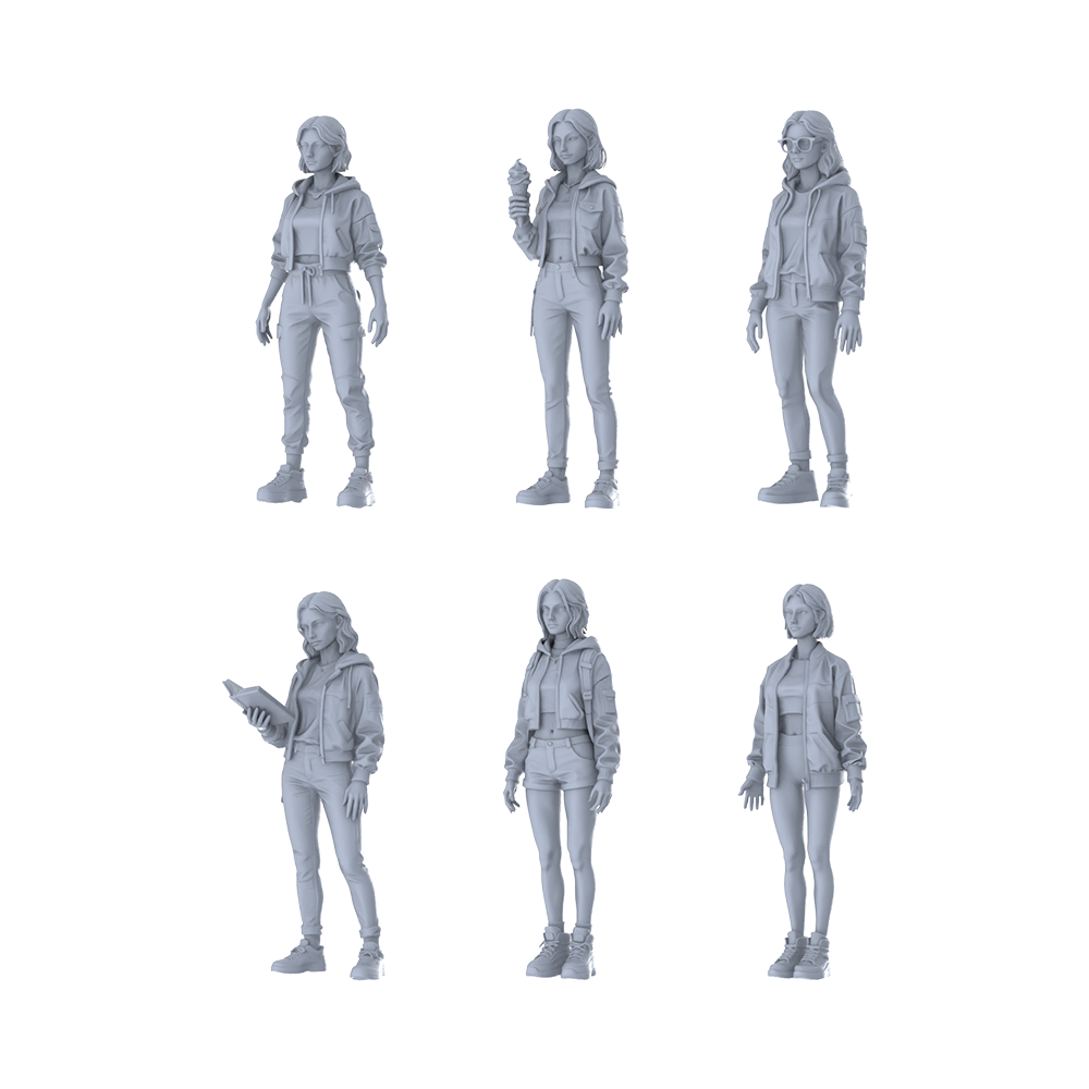 MRY-SFW LYTR639 Modern Casual Daily Style Young Female Multi-Pose Six-Person Set Miniature Car Diorama Figures Scene Props Accessories Resin