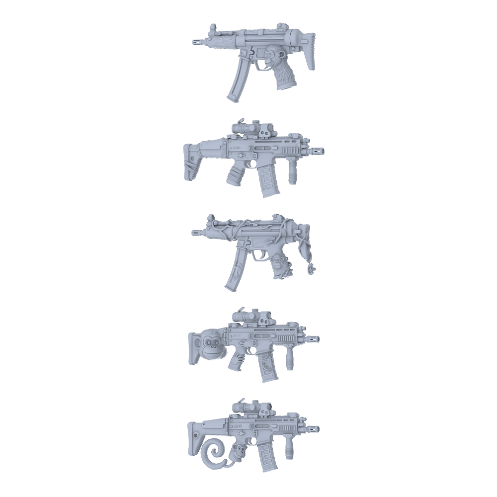 MRY-SFW LYGS291 Cute Monkey Head Series - 5-Piece Tactical Assault Rifle Set Modified with Cartoon Monkey Head Elements