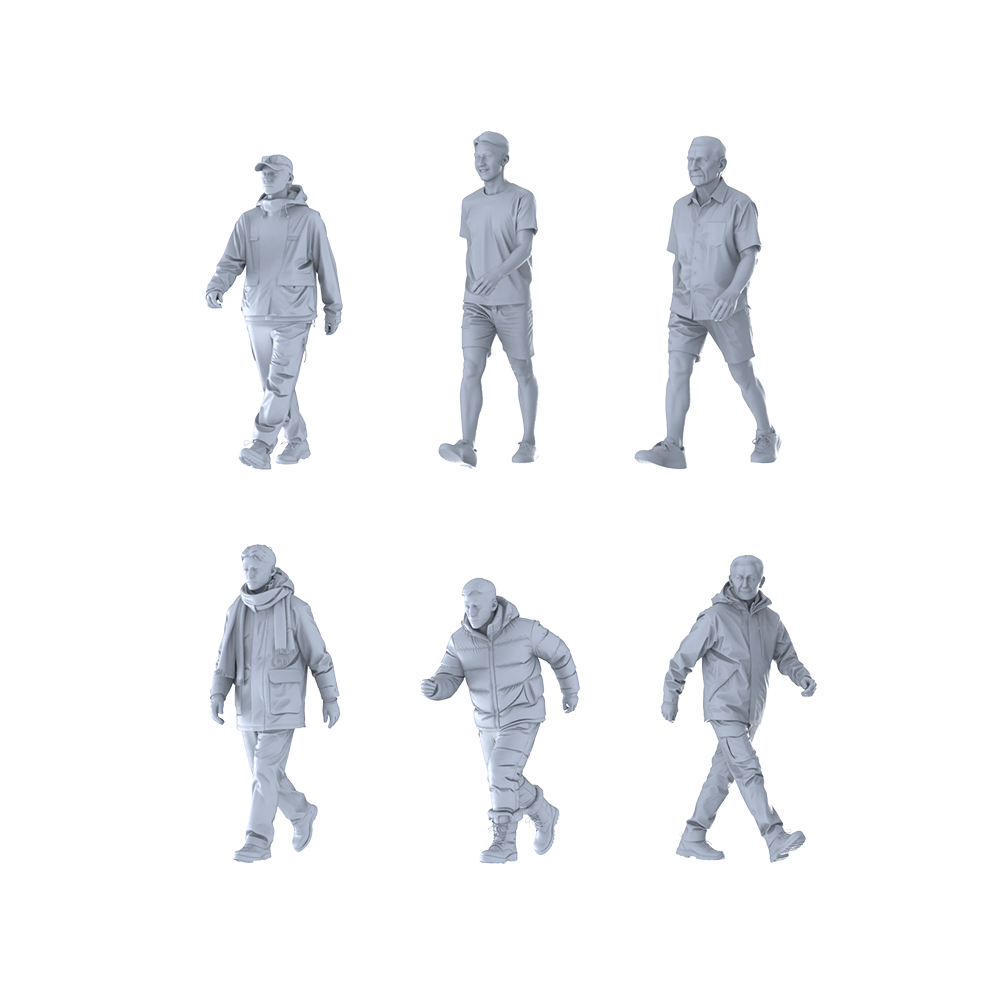 MRY-SFW LYTR672 Modern Daily Walking Style Male Multi-Pose Six-Person Set Miniature Car Diorama Figures Scene Props Accessories Resin