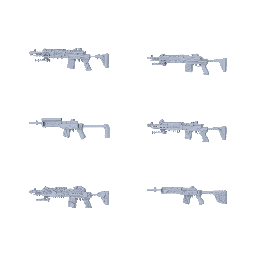 MRY-SFW LYGS098 Nature-Inspired Modified Tactical Short Gun 3D Models - 6 Piece Untextured Set