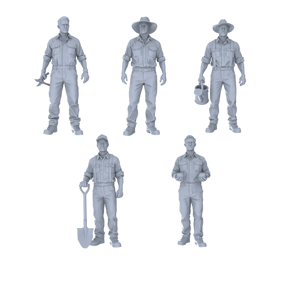 MRY-SFW LYTR777 Farm Laboring Figure 5 pcs Miniature Car Diorama Figures Scene Props Accessories Resin