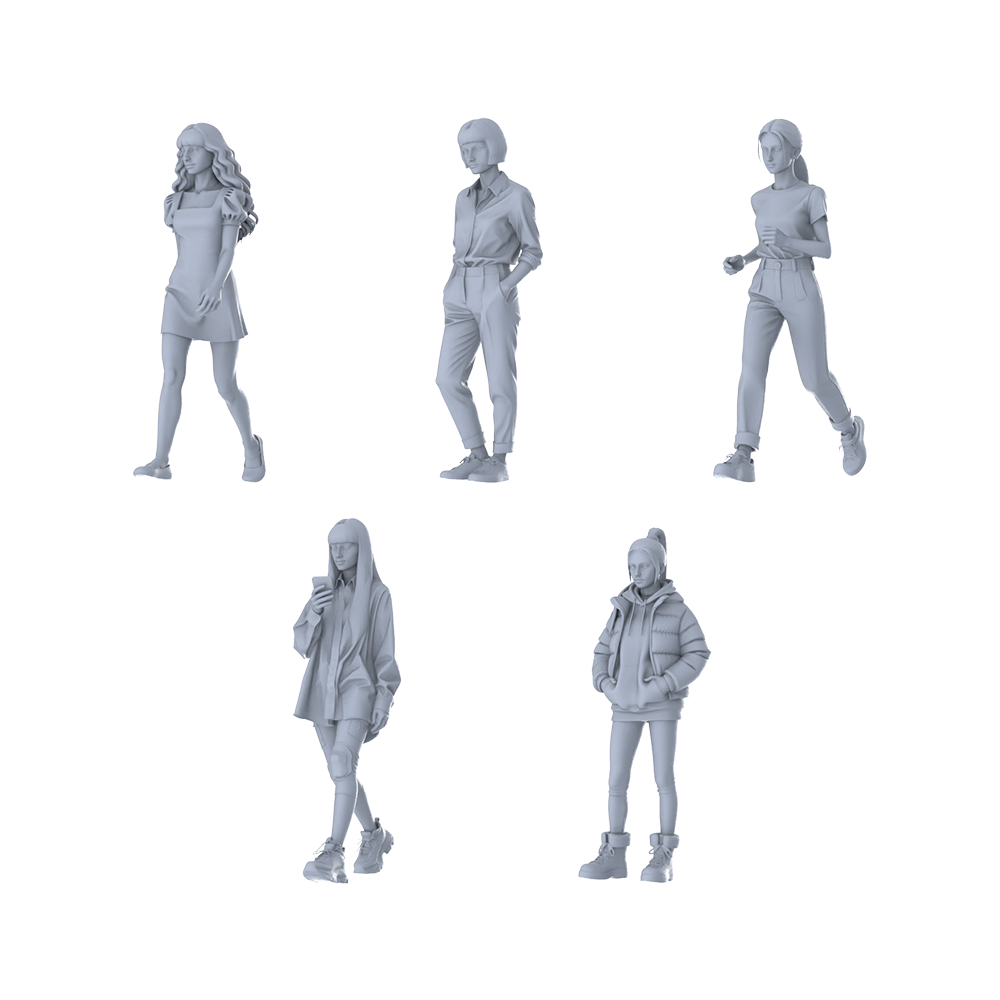 MRY-SFW LYTR644 Modern Daily Multi-Style Young Female Multi-Pose Five-Person Set Miniature Car Diorama Figures Scene Props Accessories Resin