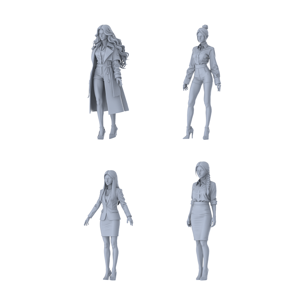 MRY-SFW LYTR650 Modern Office Commute Style Young Female Multi-Pose Four-Person Set Miniature Car Diorama Figures Scene Props Accessories Resin