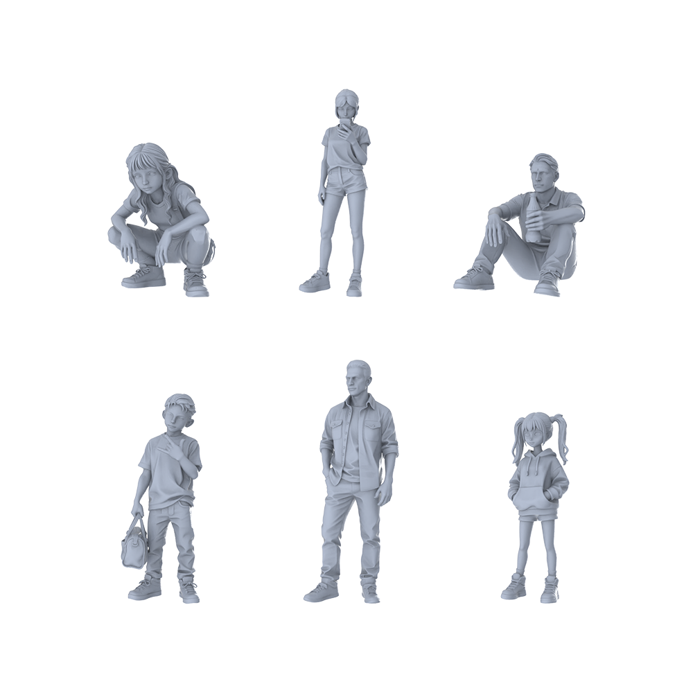 MRY-SFW LYTR572 Modern Daily Family Characters Pose Set of 6 Miniature Car Diorama Figures Scene Props Accessories Resin