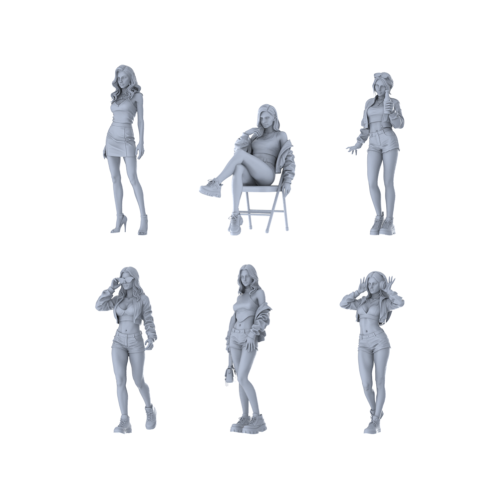 MRY-SFW LYTR632 Modern Urban Hot Girl Style Young Female Multi-Pose Six-Person Set Miniature Car Diorama Figures Scene Props Accessories Resin