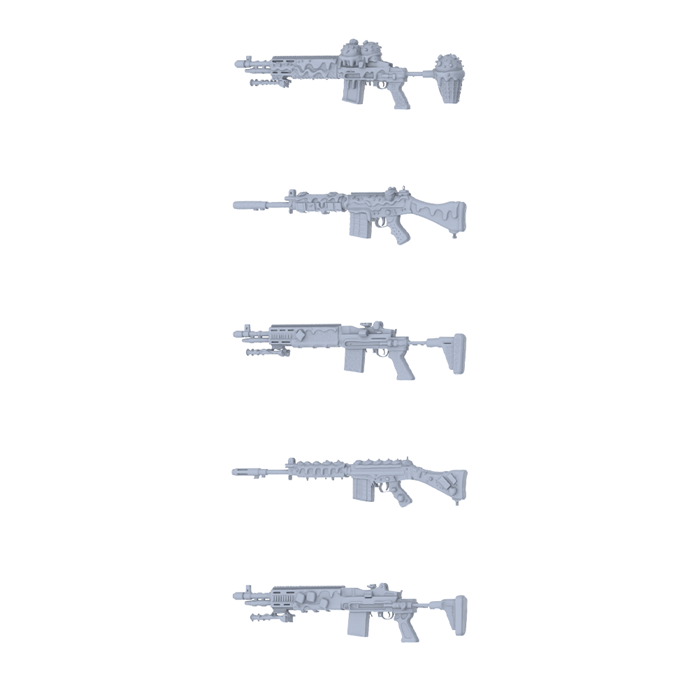 MRY-SFW LYGS216 Candy Fantasy Modified LMG/Rifle 3D Models - 5 Piece Untextured Set