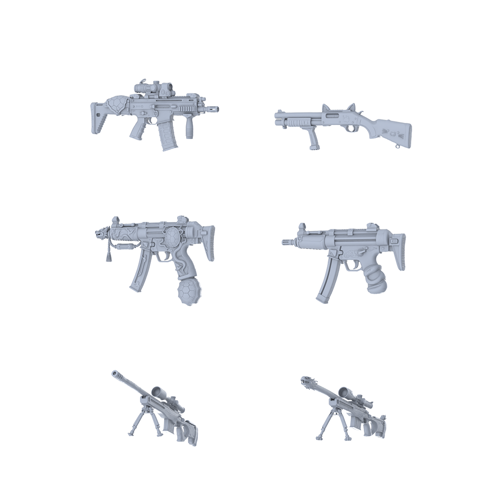 MRY-SFW LYGS102 Nature-Inspired Modified Tactical Gun 3D Models - 6 Piece Untextured Set