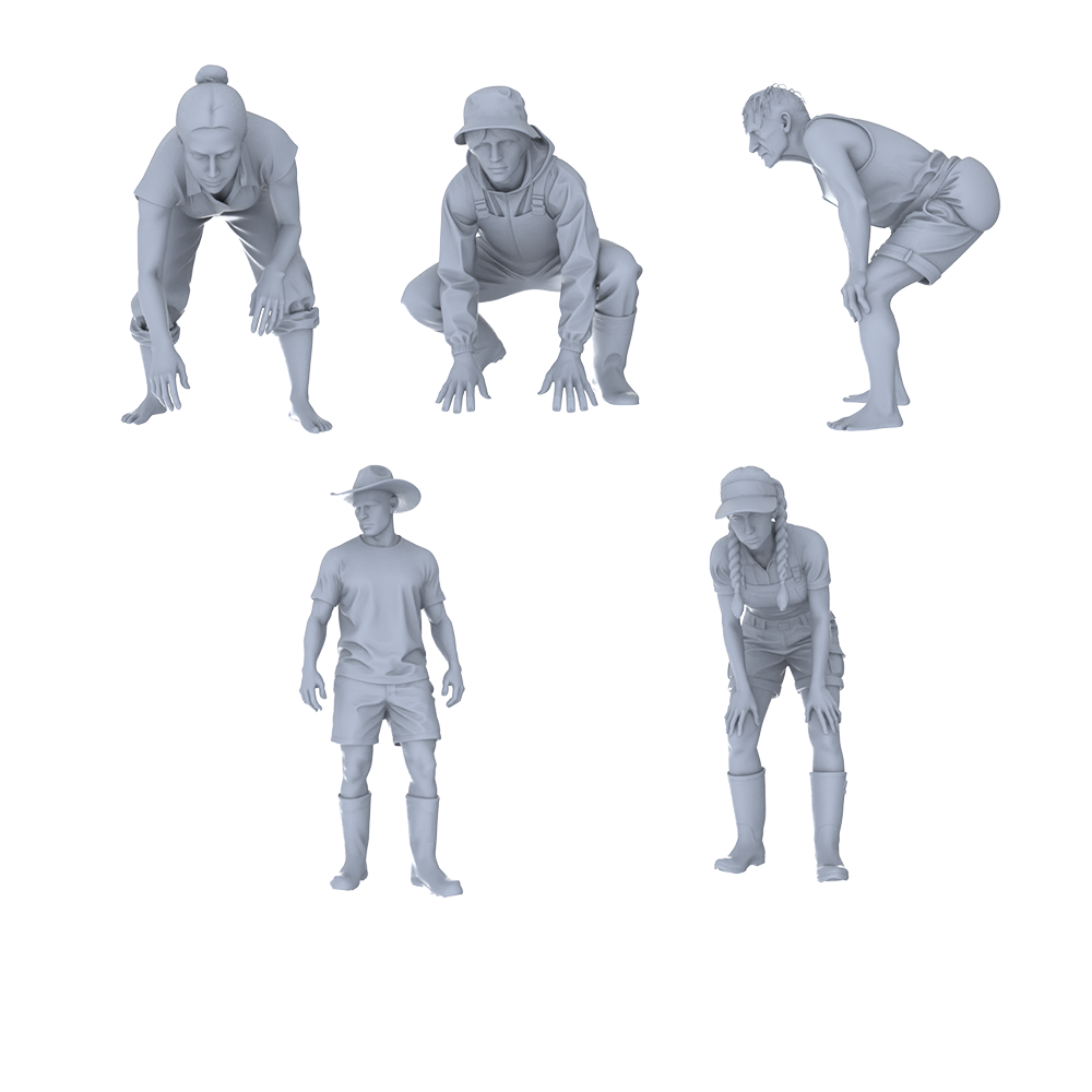 MRY-SFW LYTR771 Outdoor Laboring Pose Figure 5 pcs Miniature Car Diorama Figures Scene Props Accessories Resin