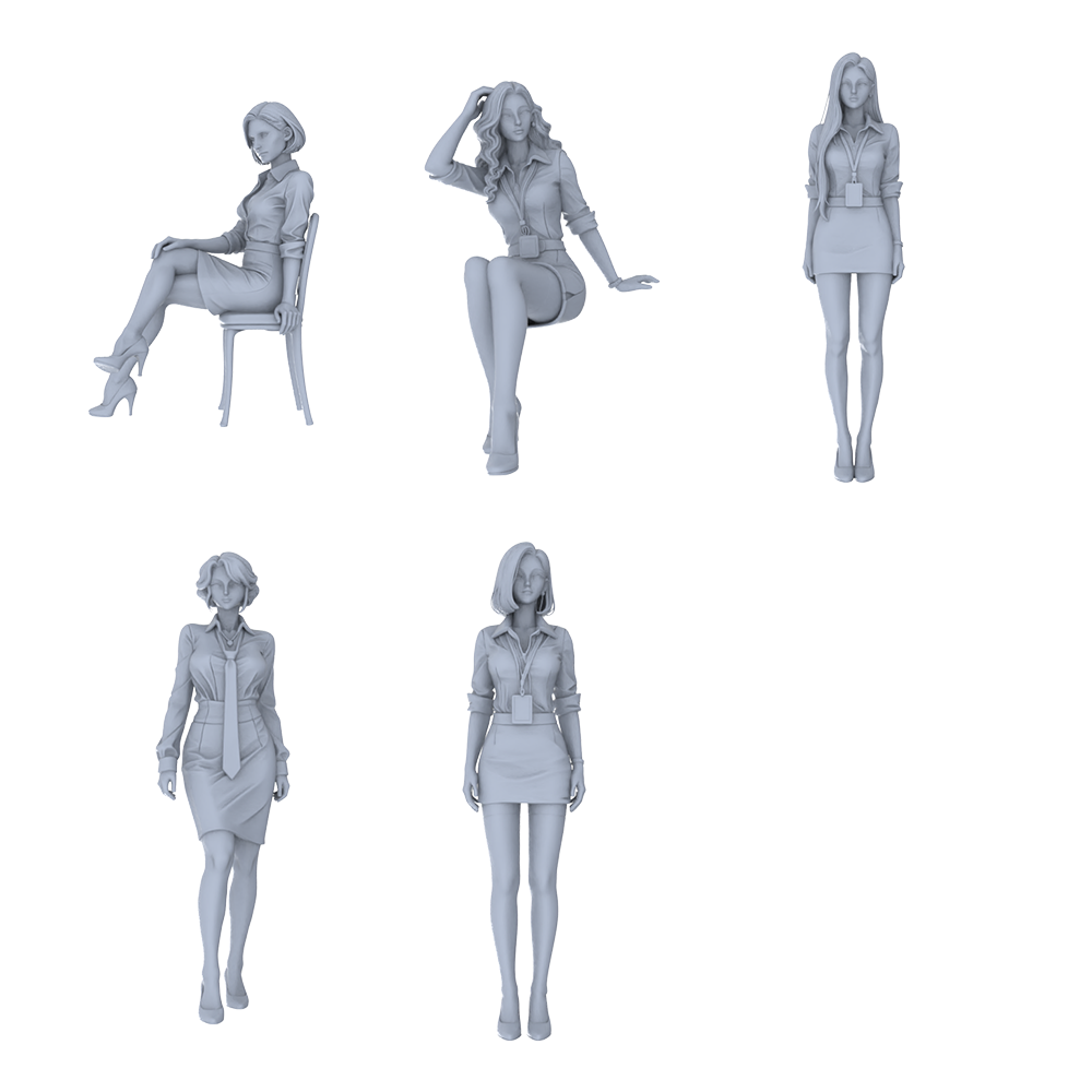 MRY-SFW LYTR698 Modern Figure Office Staff Business Lady 5 pcs Miniature Car Diorama Figures Scene Props Accessories Resin