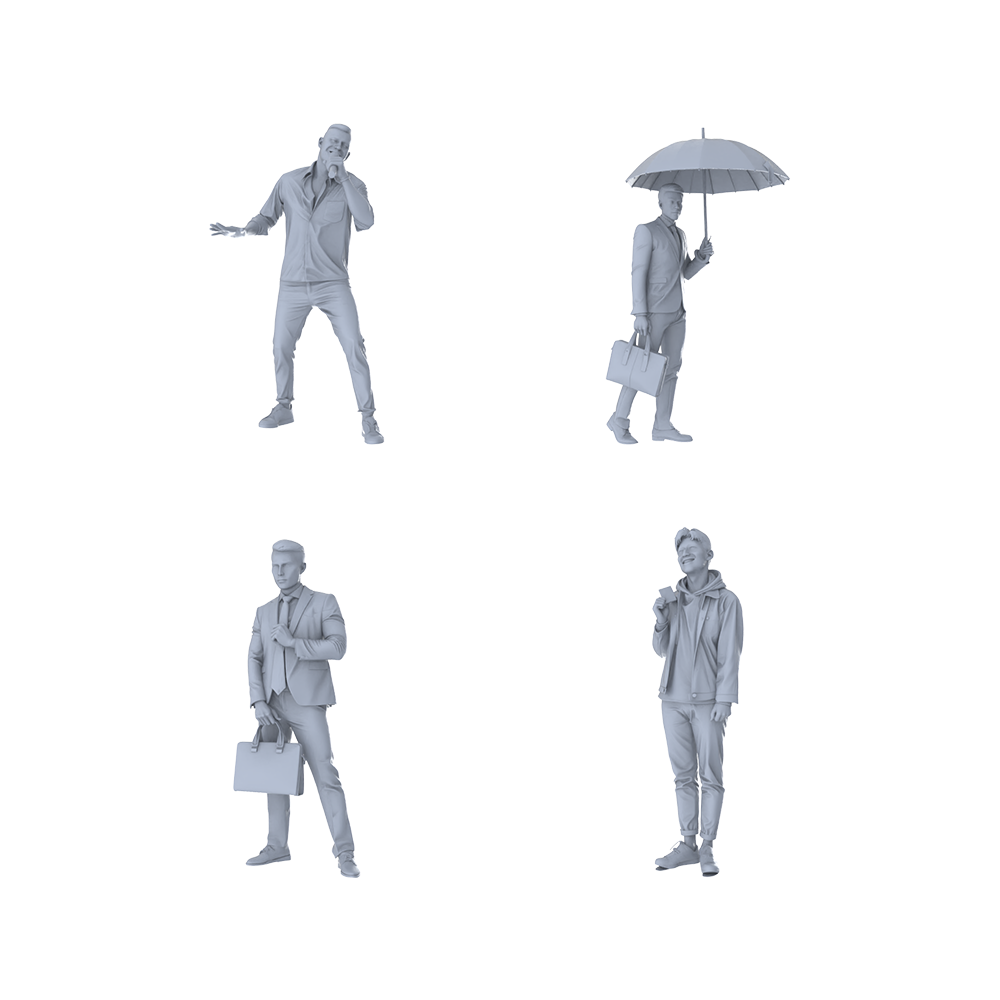 MRY-SFW LYTR454 Modern Urban Life Men Commuting Quartet 4-Piece Set Featuring Business Casual Styles with Mobile Phone and Umbrella Props, Perfect Citys and Multi-Texture Painting Miniature Car Diorama Figures Scene Props Accessories Resin