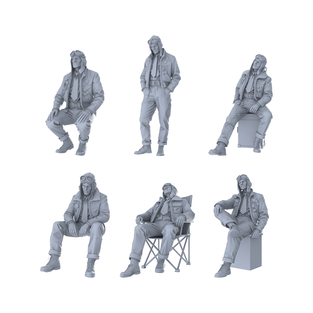 MRY-SFW LYGR202 US military World War II pilot rest World War II theme military model war flag resin white mold theme war chess miniature soldier scene character hand model hand painting