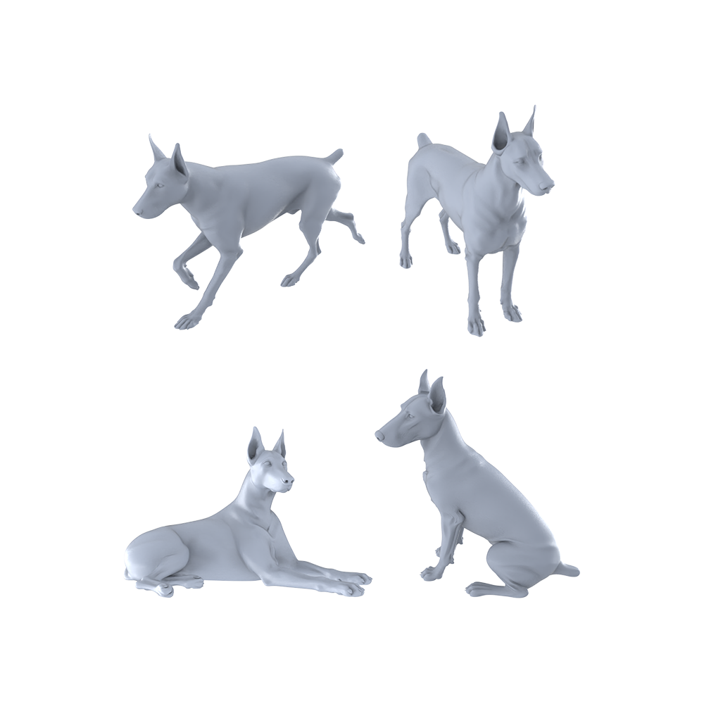 MRY-SFW LYTR530 Modern Doberman Pinschers Pose Group of 4 Miniature Car Diorama Figures Scene Props Accessories Resin