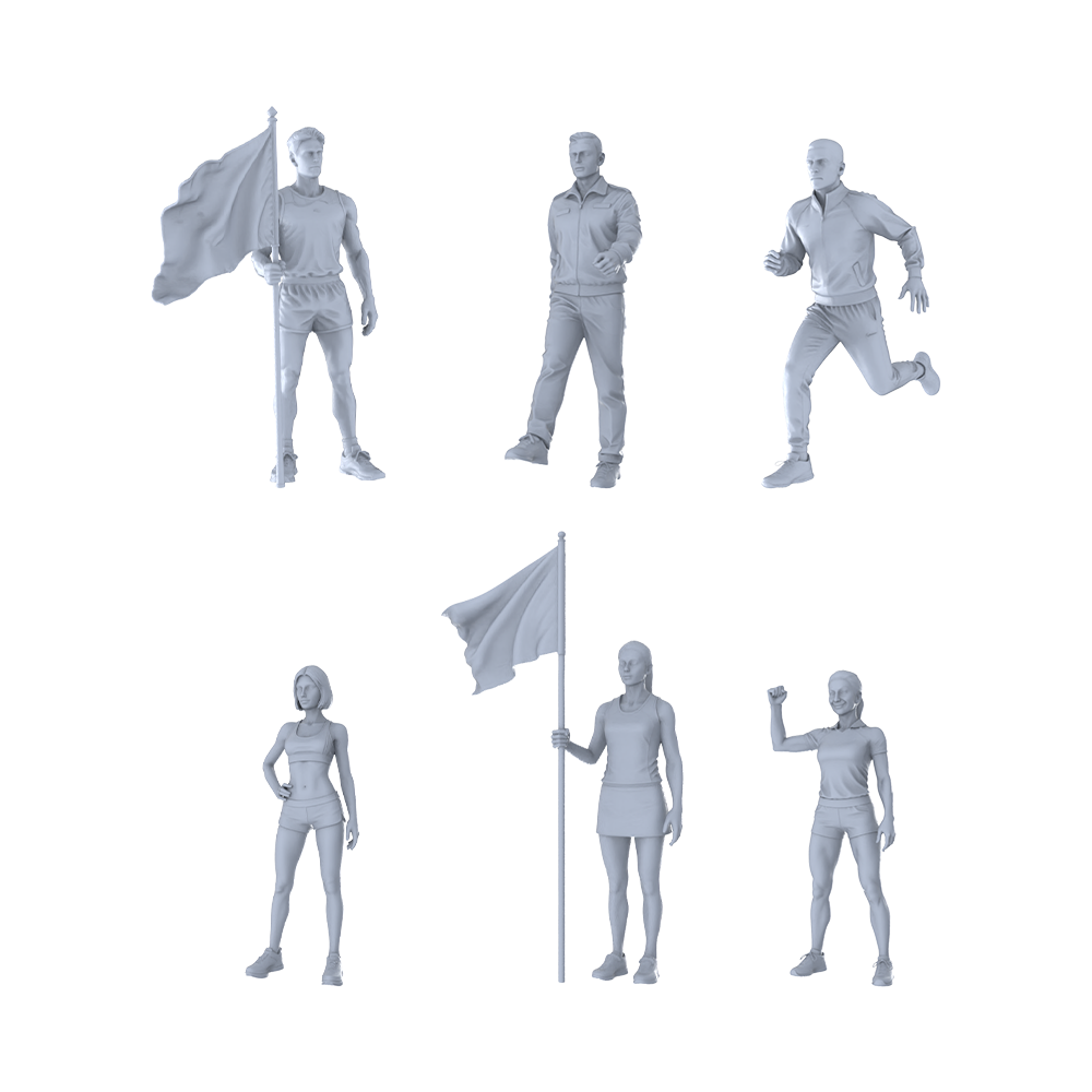 MRY-SFW LYTR526 Modern Sports Event Personnel Field Group of 6 Miniature Car Diorama Figures Scene Props Accessories Resin