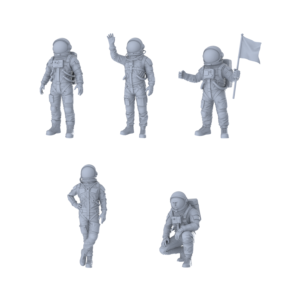 MRY-SFW LYTR577 Modern Astronaut Characters Pose Group of 5 Miniature Car Diorama Figures Scene Props Accessories Resin