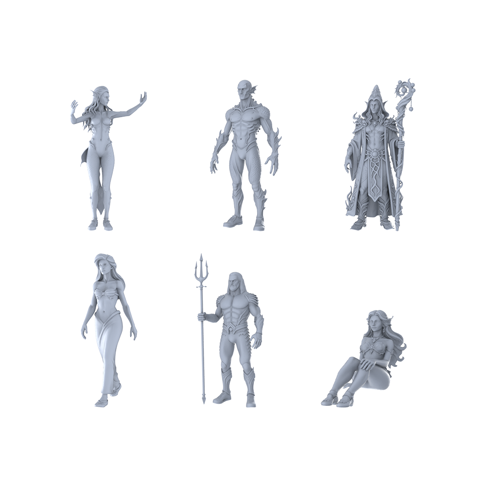 MRY-SFW LYTR477 MRY-SFW 477 1/87 Fantasy Ocean Merfolk Mages Deep Sea Group of 6 Miniature Car Diorama Figures Scene Props Accessories Resin