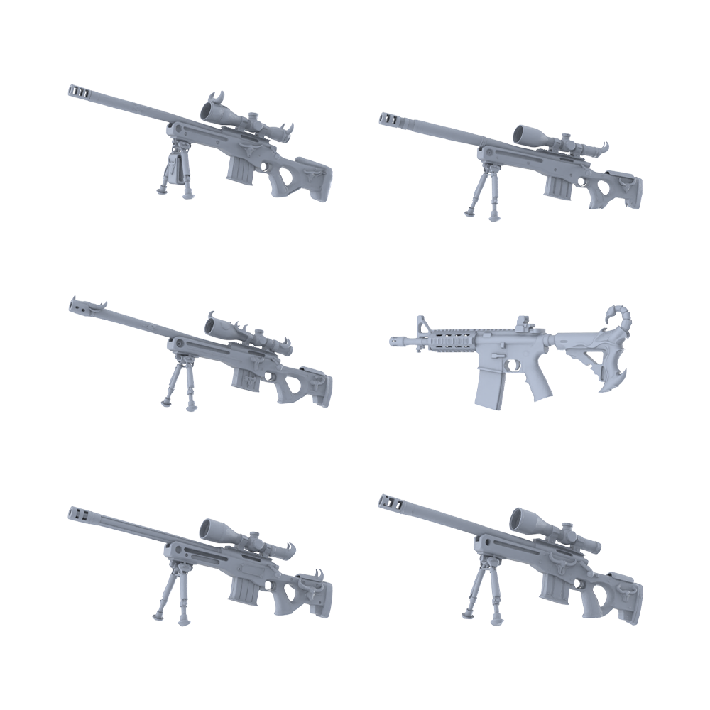 MRY-SFW LYGS162 Demonic Fantasy Modified Gun 3D Models - 6 Piece Untextured Set