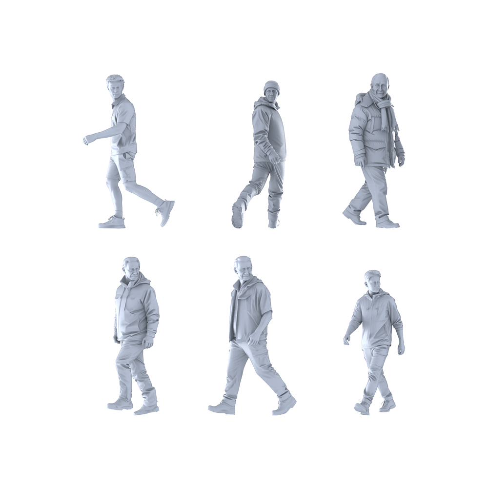 MRY-SFW LYTR670 Modern Daily Walking Style Male Multi-Pose Six-Person Set Miniature Car Diorama Figures Scene Props Accessories Resin