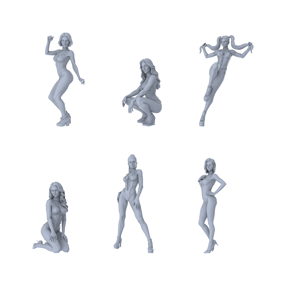 MRY-SFW LYTR576 Modern Sexy Trendy Women Pose Group of 6 Miniature Car Diorama Figures Scene Props Accessories Resin