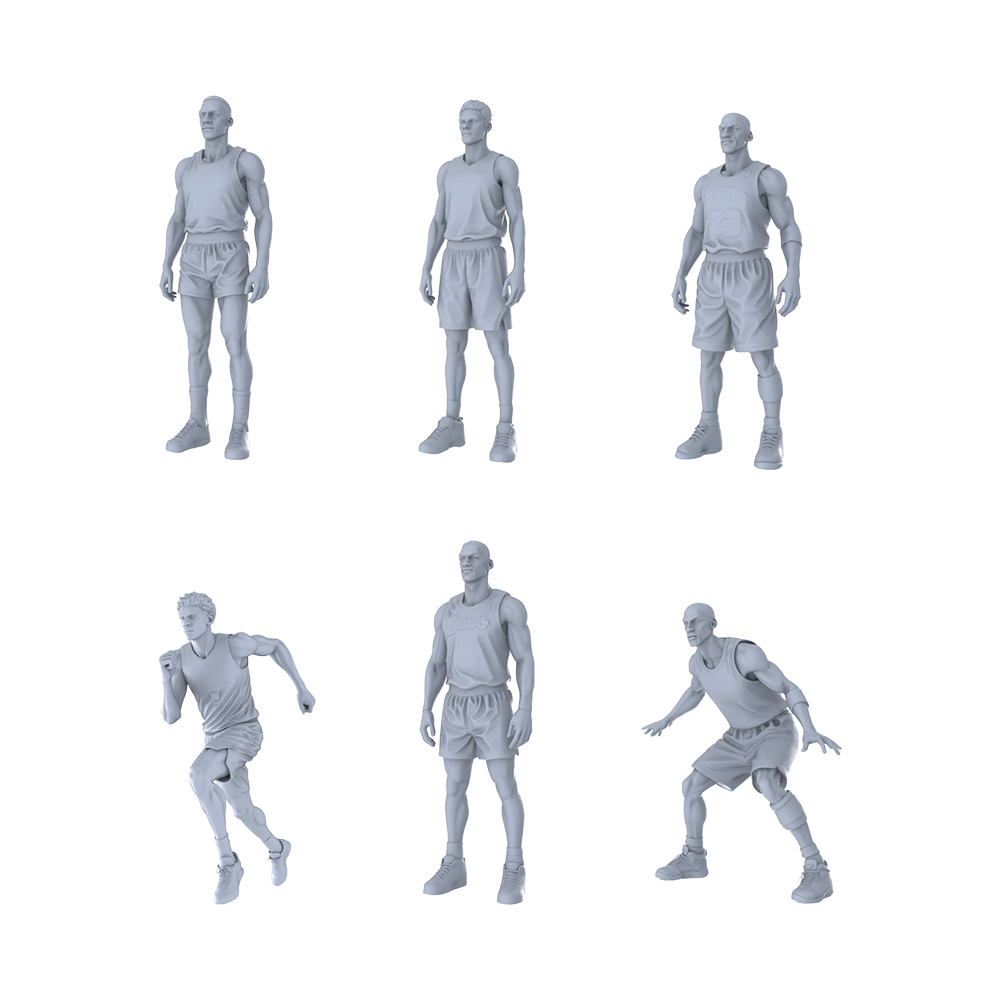 MRY-SFW LYTR495 Modern Basketball Players Court Poses Group of 6 Miniature Car Diorama Figures Scene Props Accessories Resin