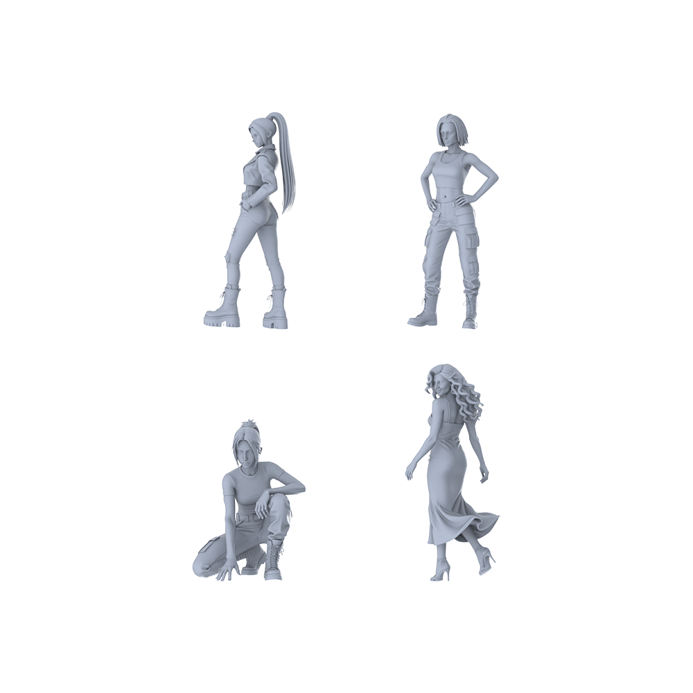 MRY-SFW LYTR641 Modern Cool Functional Style Young Female Multi-Pose Four-Person Set Miniature Car Diorama Figures Scene Props Accessories Resin
