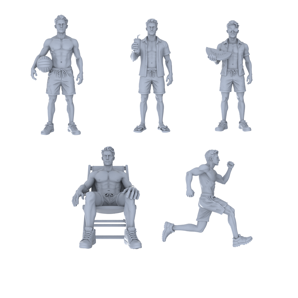 MRY-SFW LYTR735 Modern Beach Casual Male 5 pcs Miniature Car Diorama Figures Scene Props Accessories Resin