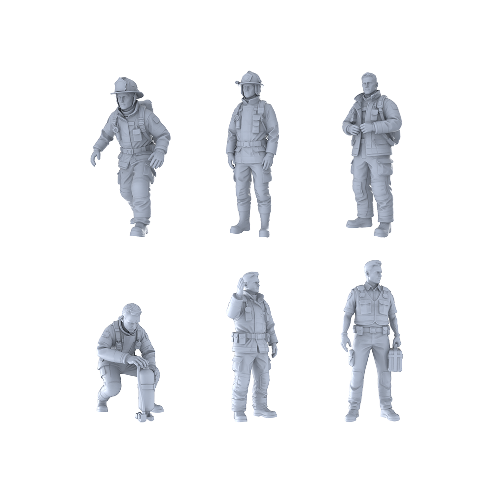 MRY-SFW LYTR521 Modern Firefighters Rescue Personnel Emergency Group of 6 Miniature Car Diorama Figures Scene Props Accessories Resin