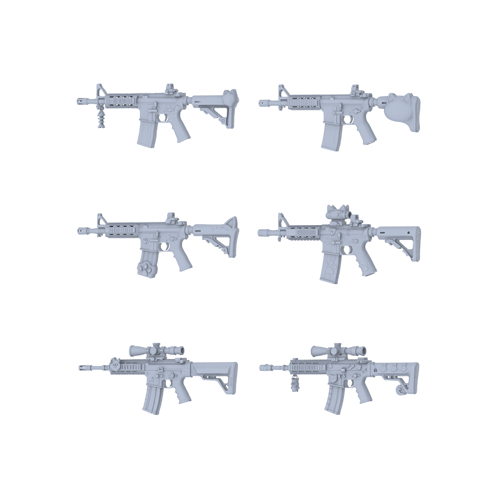 MRY-SFW LYGS158 Cute Cat Fantasy Modified AR Rifle 3D Models - 6 Piece Untextured Set
