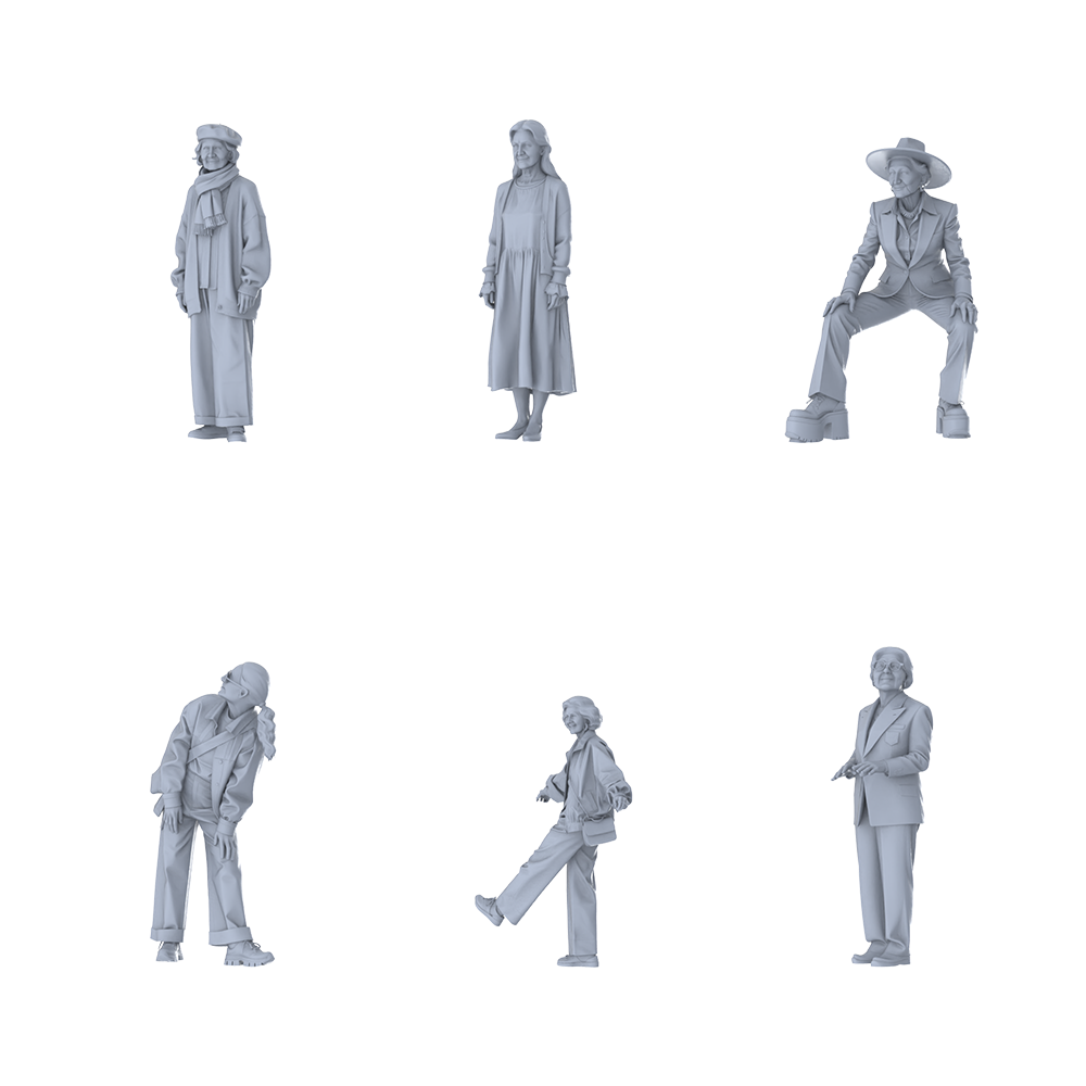 MRY-SFW LYTR637 Modern Trend Mix Style Elderly Female Multi-Pose Six-Person Set Miniature Car Diorama Figures Scene Props Accessories Resin
