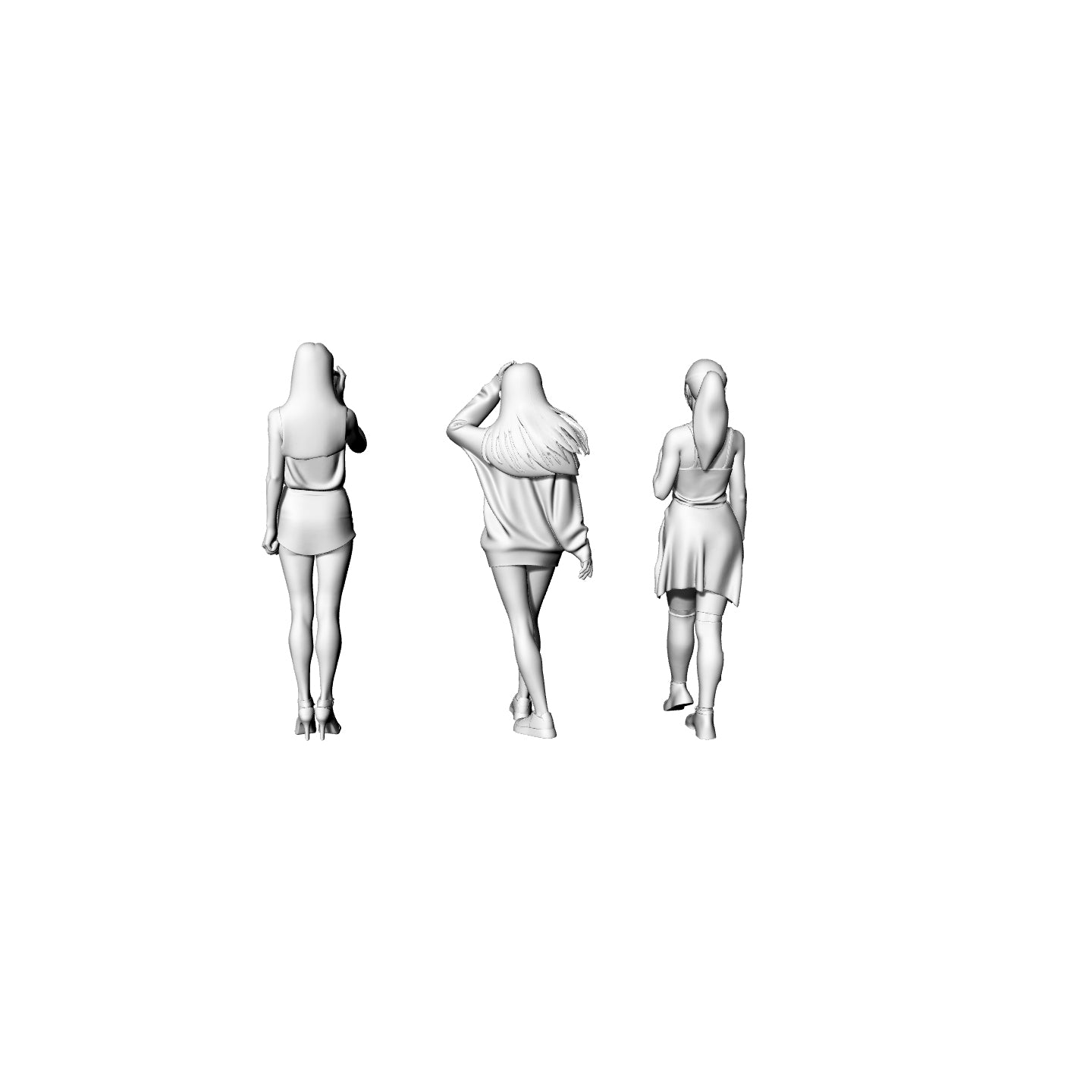 Yao's Studio LYTR070 Urban Fashion Girls 3-Pack 3D Print Model, Unpainted Trendy Figures, DIY Painting Kit 1set