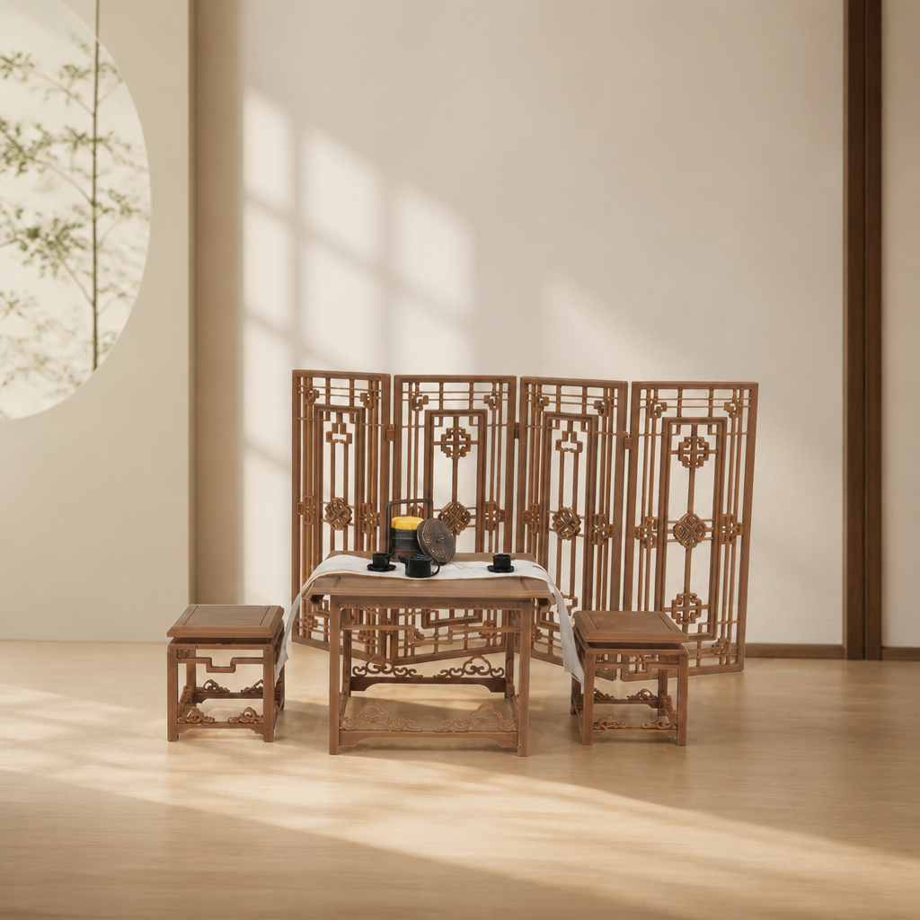 RHF0536A Chinese-style carved living room square table Desktop decoration ancient-style dollhouse furniture Chinese carved miniature furniture Chinese living room scene mini furniture