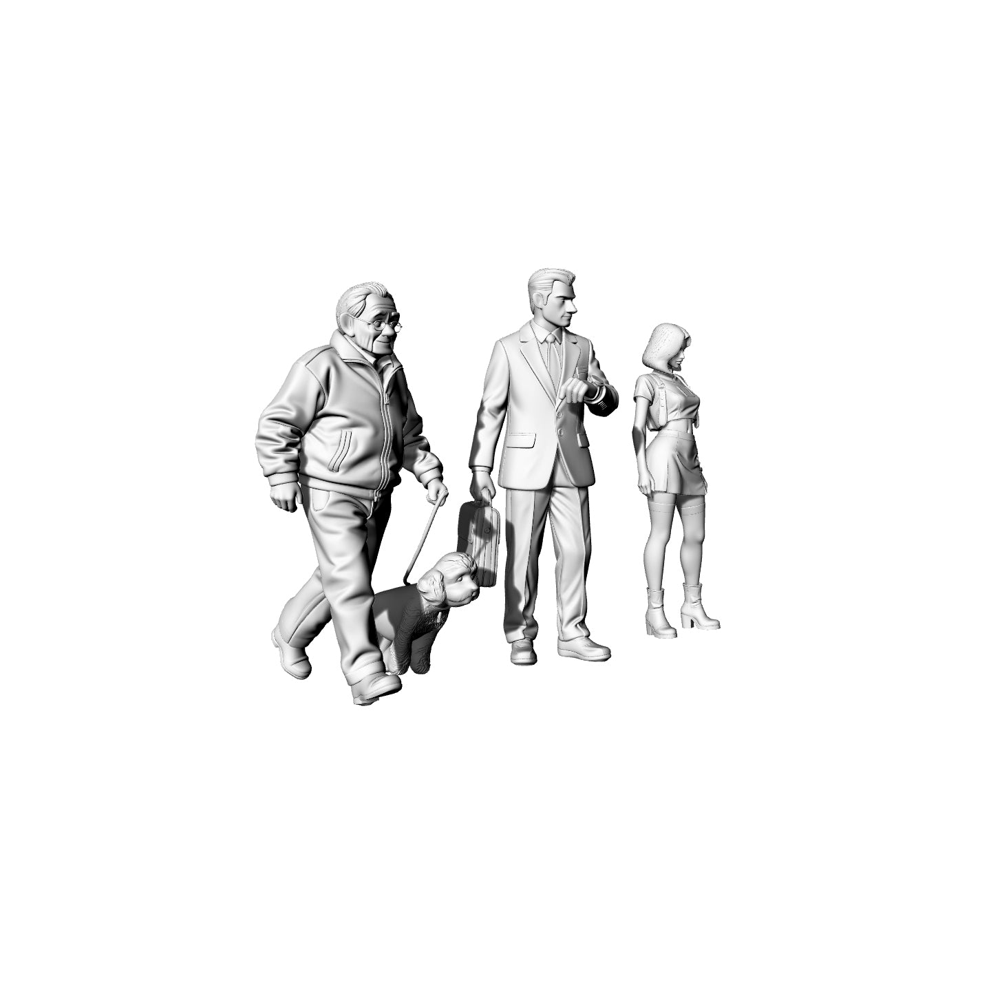 Yao's Studio LYTR071 Urban Life Scene 3-Pack 3D Print Model, Unpainted City People Figures, DIY Painting Kit 1set