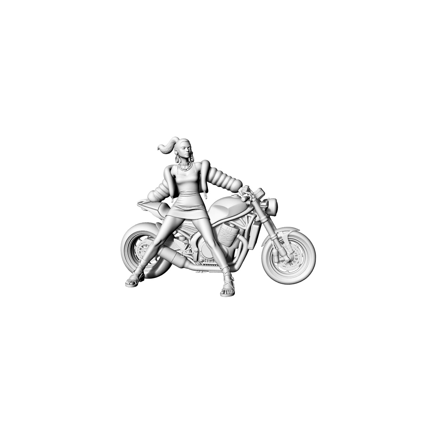Yao's Studio LYTR067 Trendy Female Biker 3D Print Model, Unpainted Motorcycle Girl Figure, DIY Painting Kit 1set