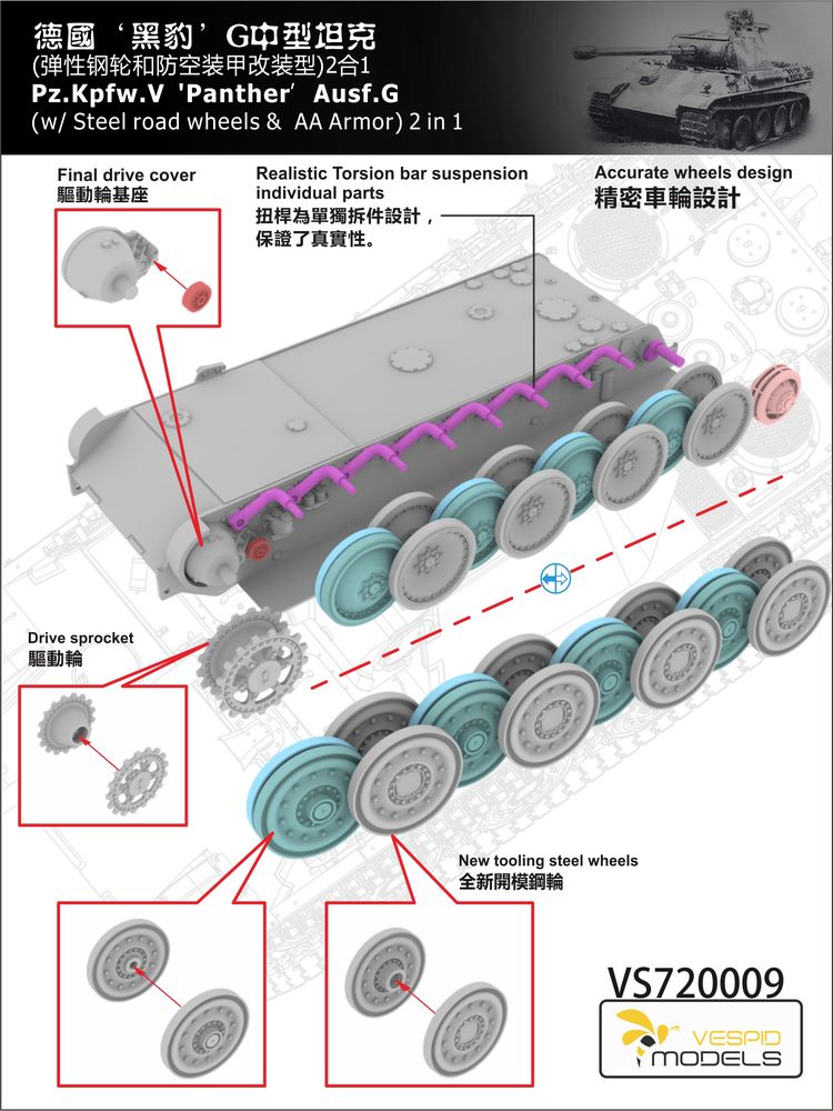 VESPID MODELS VS720009 1/72 Panther Ausf.G w/Steel Road Wheels & AA Armor)