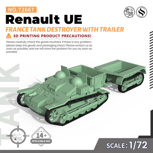 SSMODEL 667 V1.9 1/72(64,76,87) 25mm Military Model Kit France Renault UE Tank Destroyer Attached trailer