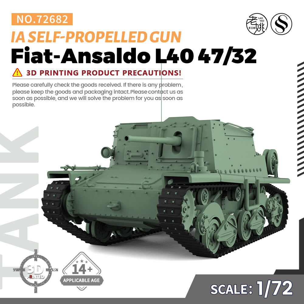 SSMODEL 682 Military Armoured Model Kit Italy Fiat-Ansaldo L40 47/32 Self-Propelled Gun