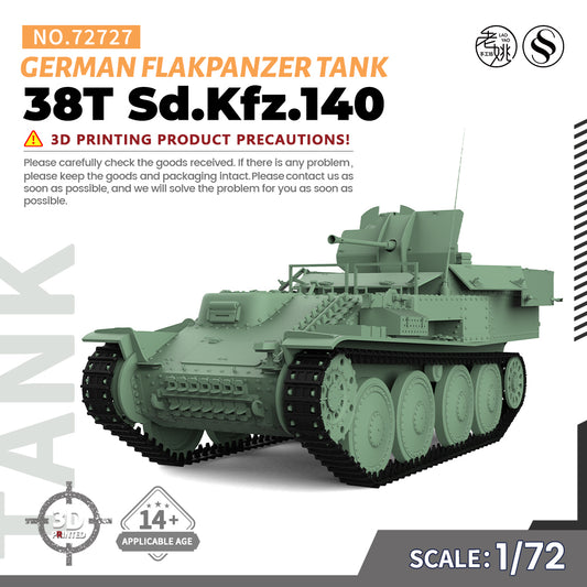 SSMODEL 727 Military Armoured Model Kit German 38T Sd.Kfz.140 Flakpanzer Tank